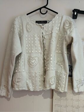 Vintage Beaded White Cardigan